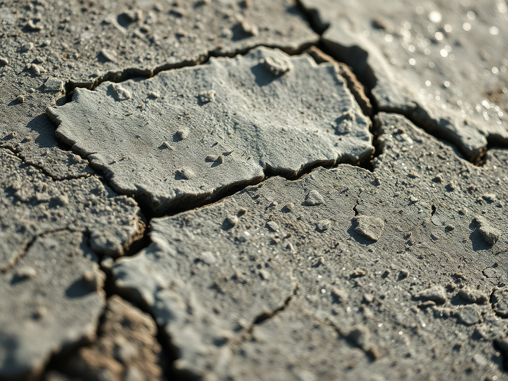 Close-up texture of freeze-thaw damaged, spalled concrete surface